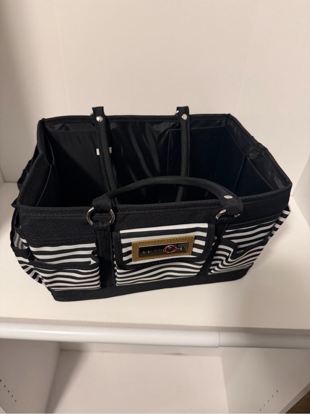 Black & White Striped Storage Organizer Tote – Great Condition